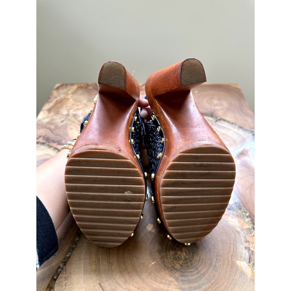 EUC Tory Burch Widdianne Woven Navy Blue Leather Platform Clogs size 5.5 (012) - Picture 4 of 5